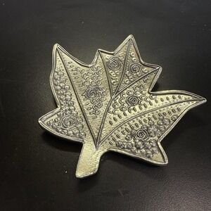 Casted Pewter Metal Leaf Trinket Dish Plate Candle Holder by Sattva Gallery